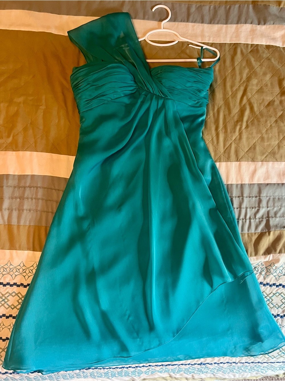 Teal One-Shoulder Chiffon Dress